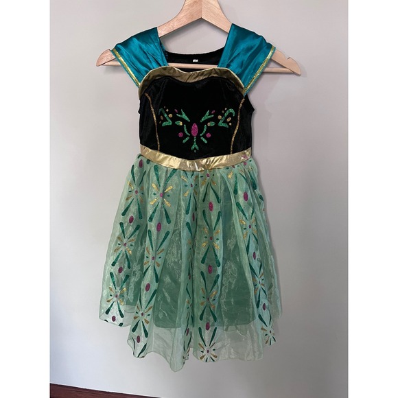 Disney Other - Disney Frozen Anna Coronation Costume Dress Green Black Gold Kids Halloween